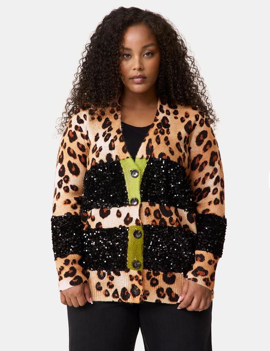 Produktbild Samoon Strickjacke mit Leo-Print und Pailletten Jacke Strick - 64290 (56)