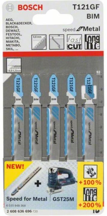 Produktbild Bosch Professional Zubehör Stichsägeblatt T 121 GF Speed for Metal, 5er-Pack, Bleche
