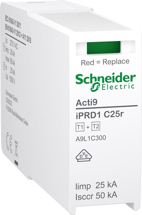 Actual product image Schneider Replacement protection module for iPRD1 C25r 3P combined arrester, type 1+2, L-PE module. A9L1C300
