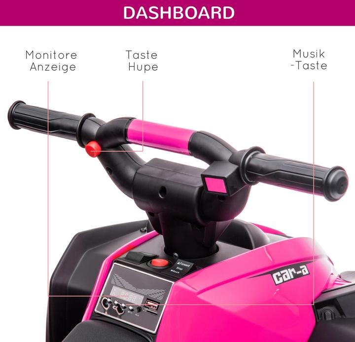 Image du produit Homcom Elektro-Quad Kunststoff, Metall Schwarz+Rosa (12 V)