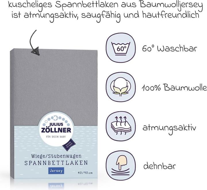 Produktbild Julius Zöllner Fix-Leintuch Jersey 90 x 40 cm, Anthracite (40 x 90 cm)