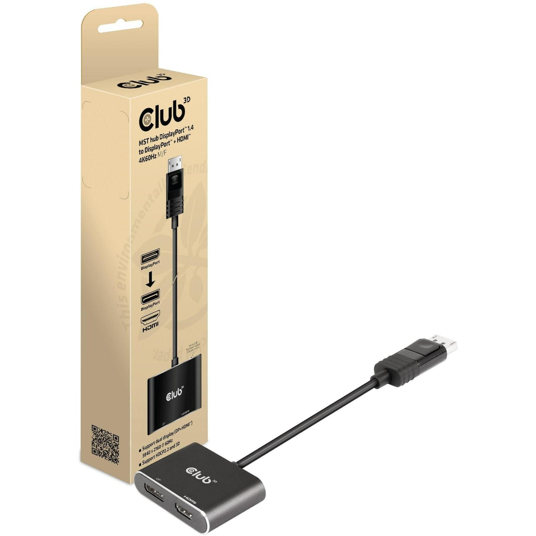 Club 3D Club3D Multi Streaming Transport Hub 1xDP -> DP/HDMI (HDMI, 2 cm), Data + Video Adapter, Schwarz
