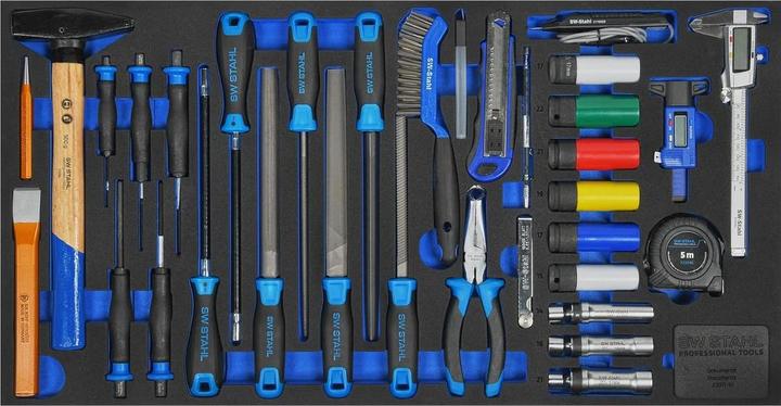 Produktbild SW-Stahl Z3011-10 Werkstattwagensortiment, allgemeine Handwerkzeuge, 34-teilig I Werkzeugwagen Einla