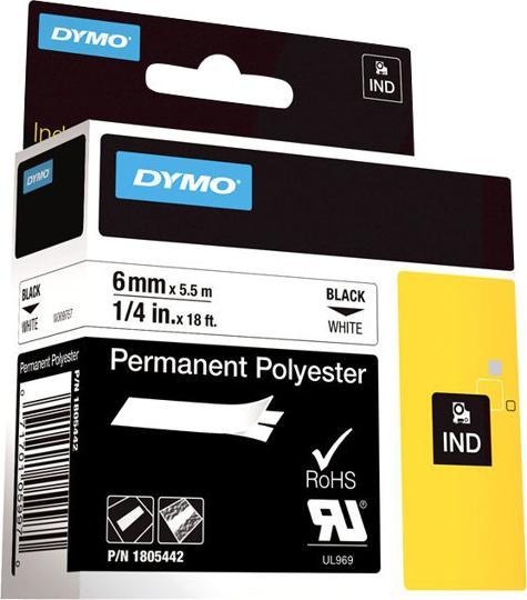 Produktbild Dymo Rhino 6mm schwarz auf weiß Perm Poly (0.60 cm, Weiss)