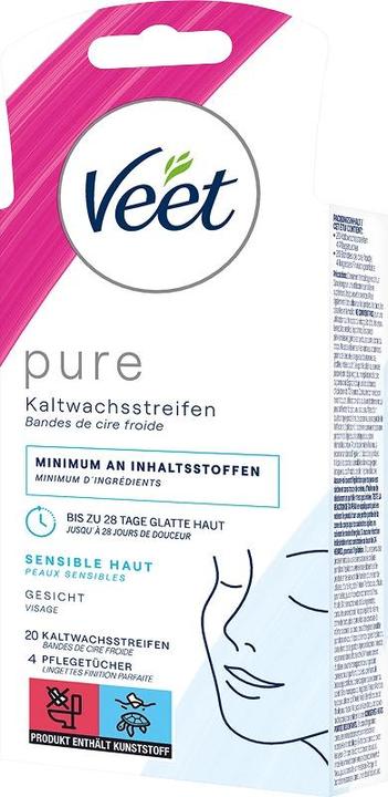 Actual product image Veet Cold wax strips sensitive skin Pure for legs & body (20x, 63 g)