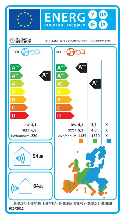 Etichetta energetica Olimpia Splendid Condizionatore fisso Alyas Inverter SOLO (14023.90 BTU/h)