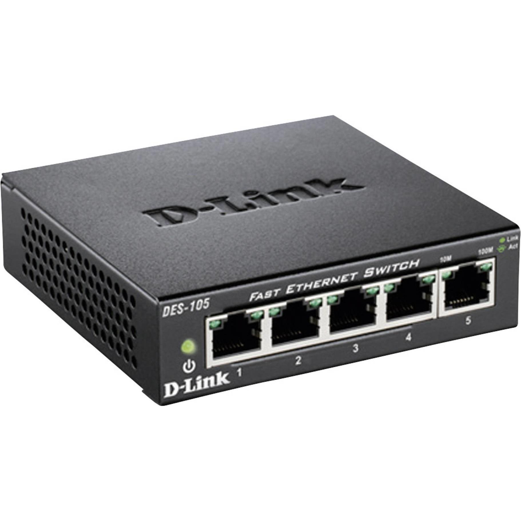 D-Link Des-105/E (5 Ports), Netzwerk Switch, Schwarz