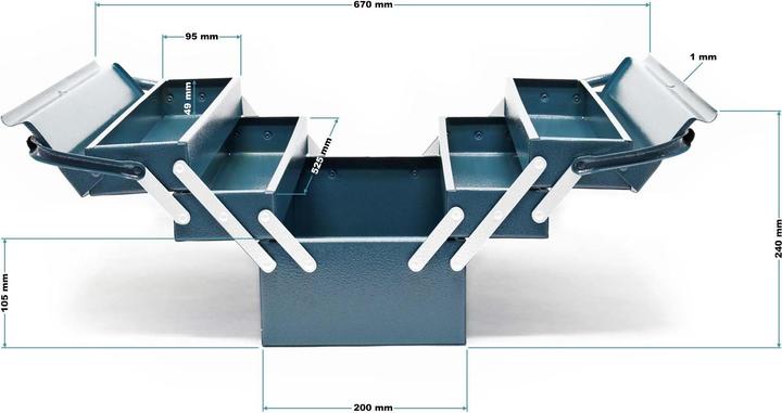 Produktbild Wiltec Werkzeugkiste 530x200x200mm 5 Fächer Werkzeugkasten Werkzeugbox Werkzeug