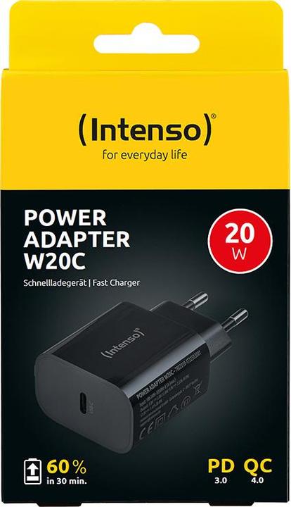 Produktbild Intenso Power Adapter W20C, 20W, USB-C Anschluss, für iPhone, Samsung Galaxy, iPad und mehr, schwarz (20 W)
