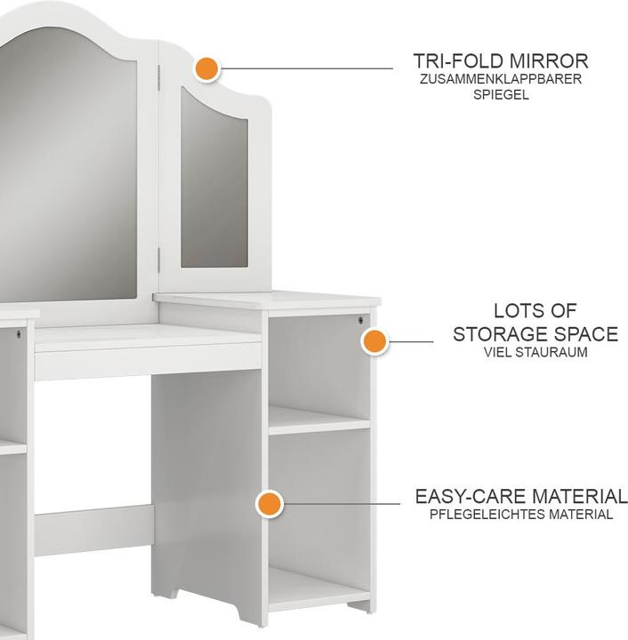 Actual product image Vicco make-up table for children Estella, White, 105 x 118 cm With mirror (41 x 105 x 118 cm)