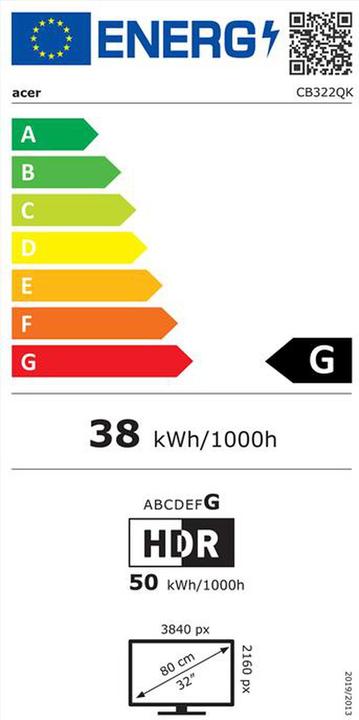 Energy Label Acer 80cm (31.5") CB322QKsemipruzx 16:09 HDMI+DP+USB IPS UHD (3840 x 2160 Pixels, 31.50")