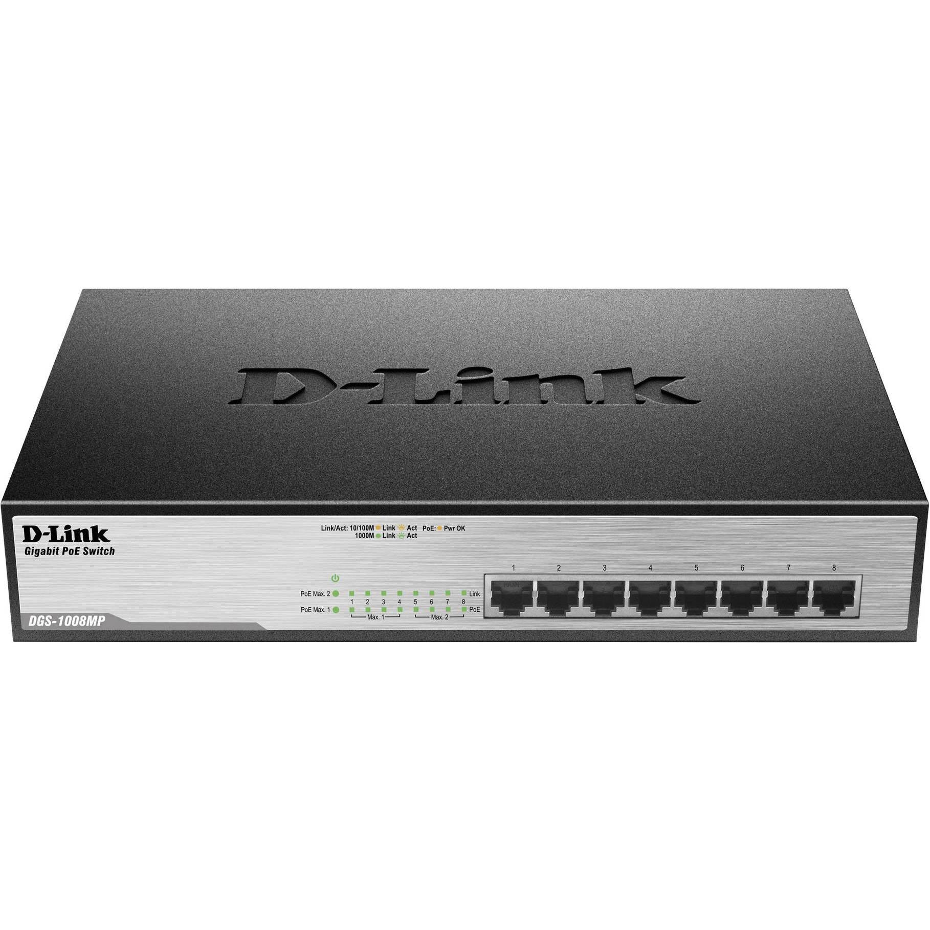 D-Link Dgs-1008mp (8 Ports), Netzwerk Switch, Schwarz