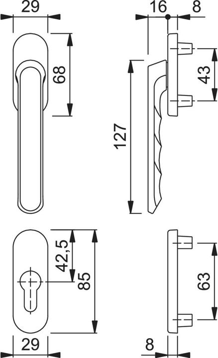 Image du produit Hoppe Demi-garniture de porte de balcon LIÈGE - extérieur plat, argent anodisé