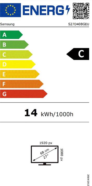 Energy Label Samsung ECRAN 27 S40GD Noir 1920x1080 IPS 16:9 5ms 250cd/m 100Hz 2xHDMI 2xUSB (1920 x 1080 pixels, 27")