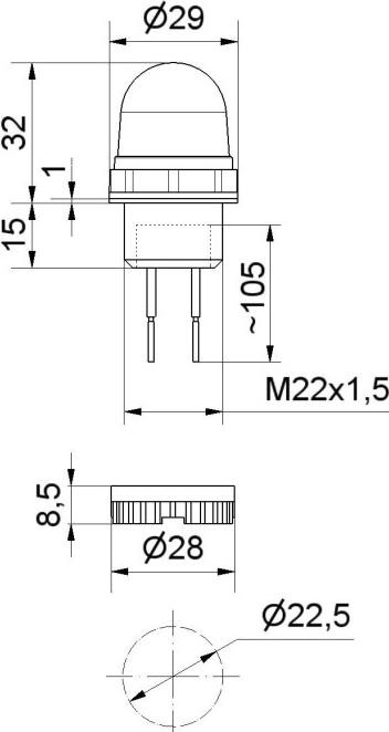 Actual product image Werma Red LED M22 threaded mini beacon,24Vdc