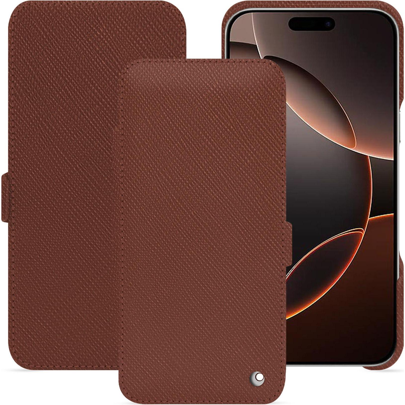 Noreve Lederschutzhülle horizontal (Apple iPhone 16 Pro), Smartphone Hülle, Braun