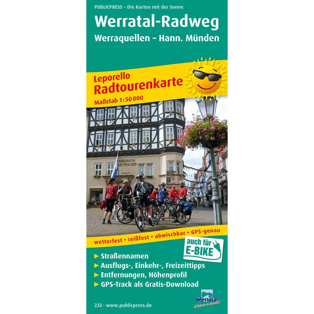 PUBLICPRESS Leporello Radtourenkarte Werratal-Radweg, Werraquellen - Hann. Münden, Landkarte