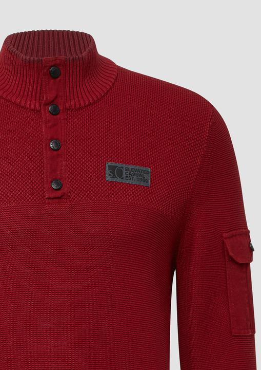 Produktbild s.Oliver Strickpullover Strickpullover aus Baumwolle mit Troyer-Kragen und Strukturmix (L)