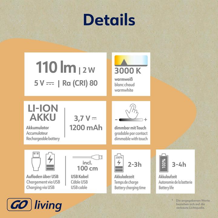 Produktbild Müller Licht MÜLLER-LICHT LED-Akku-Tischleuchte Flora, 2 W, 110 lm, 3000 K, anthrazit (110 lm)