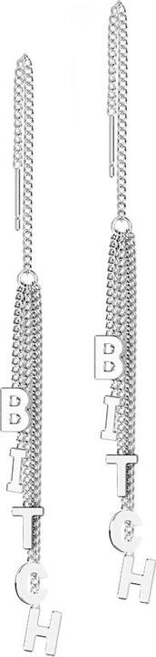 Image du produit Star Piercing Boucles d'oreilles argent chaîne à chute libre arbre à lettres Bitch (sans laiton, Acier chirurgical 316L)