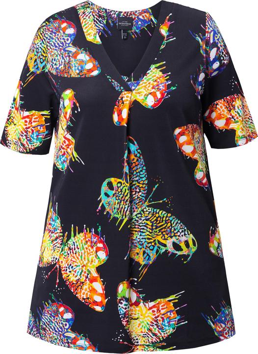 Image du produit Ulla Popken T-shirt au tombé fluide, décolleté en V et manches courtes, motif papillons (58)