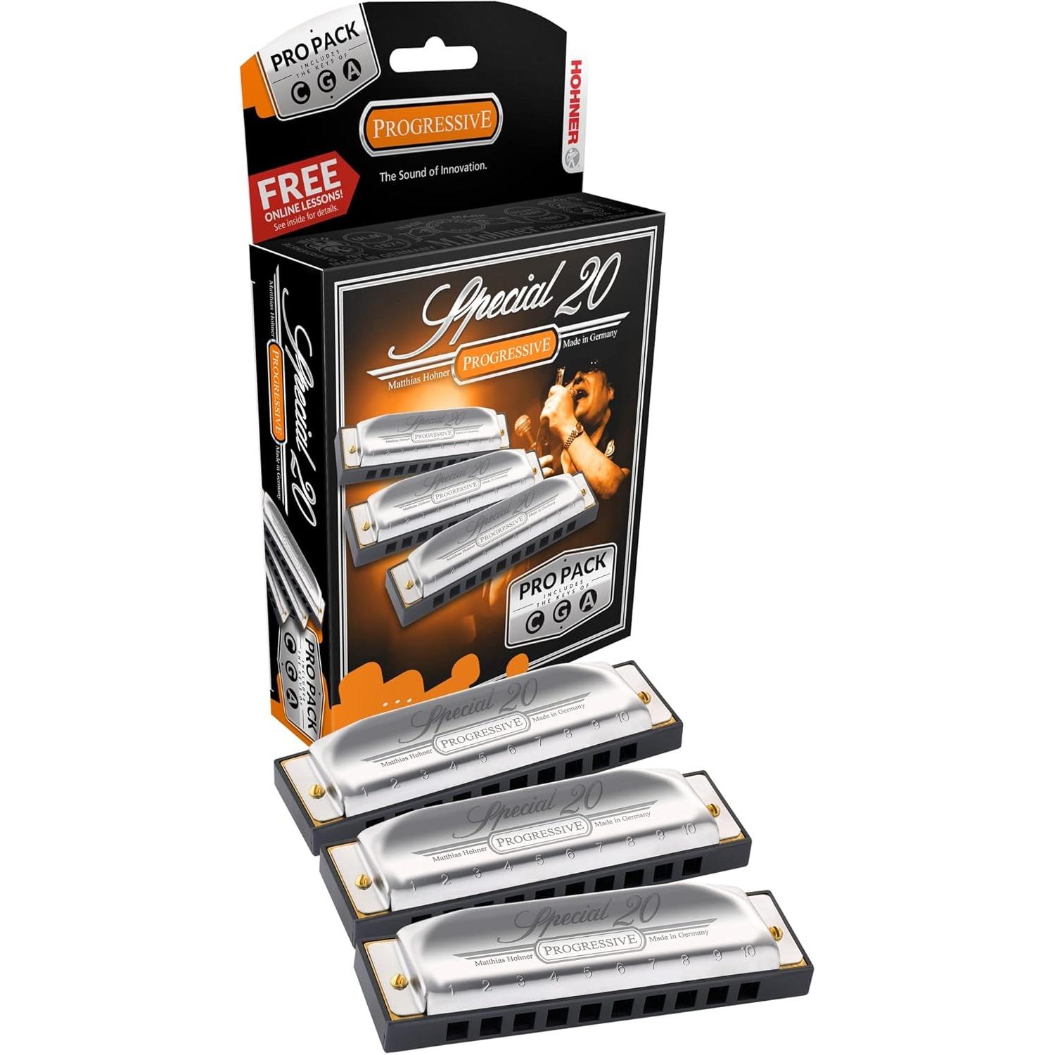 Hohner Special 20 Progressive C/G/A Pro Pack set di 3 armoniche diatoniche&aposs (Armonica, Diatonica, C maggiore), Strumento a fiato