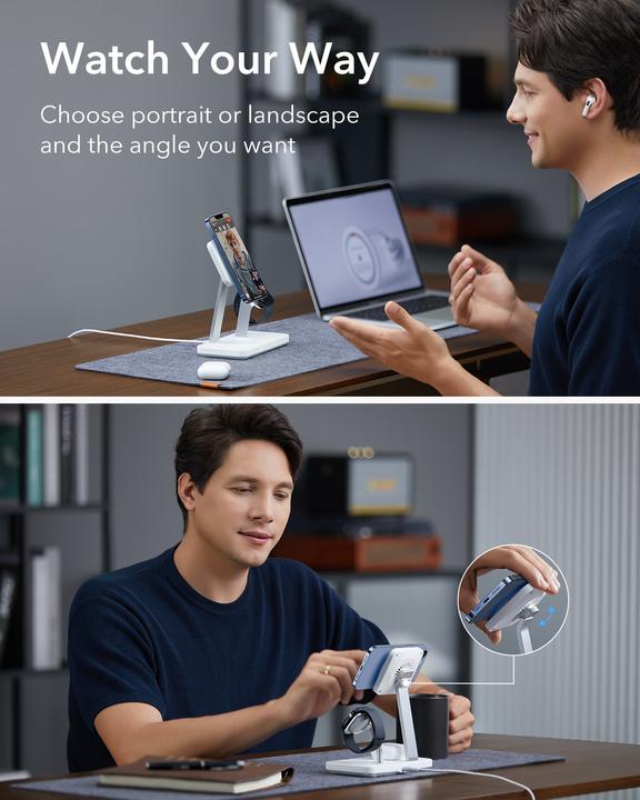 Produktbild ESR Kabelloses Ladegerät mit CryoBoost, 3in1 Magsafe, Weiss (15 W)