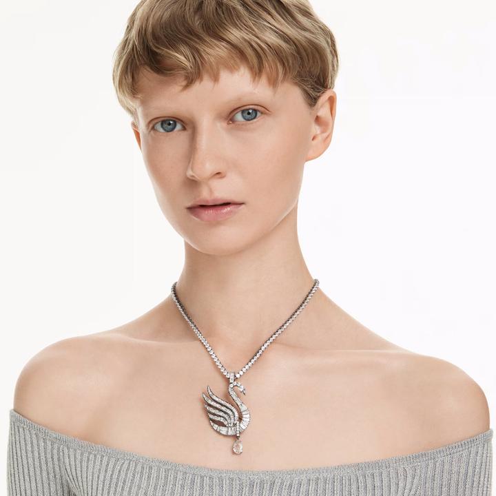 Produktbild Swarovski Swan Vienna Halskette und Brosche Schwan Weiss Rutheniert (Swarovski Metall, 42 - 47 cm)