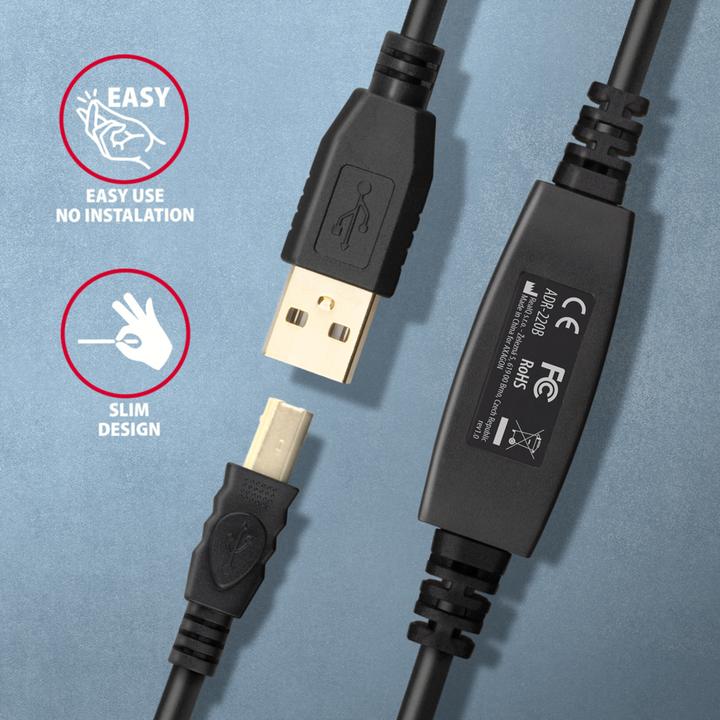 Produktbild Axagon ADR-215B aktives USB 2.0 Verbindungskabel, USB-A auf USB-B - 20m (20 m, USB 2.0)