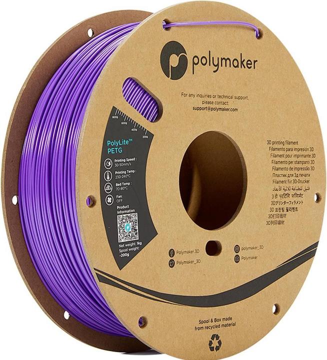 Produktbild Polymaker PB01008 PolyLite Filament PETG hitzebeständig, hohe Zugfestigkeit 1.75 (PETG, 1.75 mm, 1000 g, Violett)