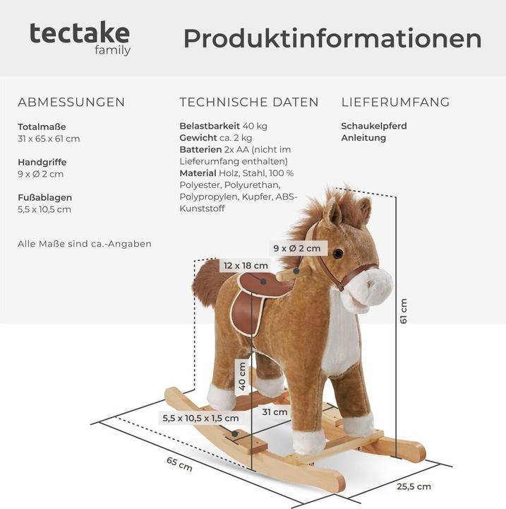 Image du produit tectake Cheval à bascule en peluche, design de haute qualité, à partir de 24 mois