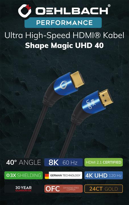 Produktbild Oehlbach HDMI AV Anschlusskabel (1x HDMI-Stecker - 1x HDMI-Stecker) 1 m Schwarz (1 m, HDMI, 2.1)