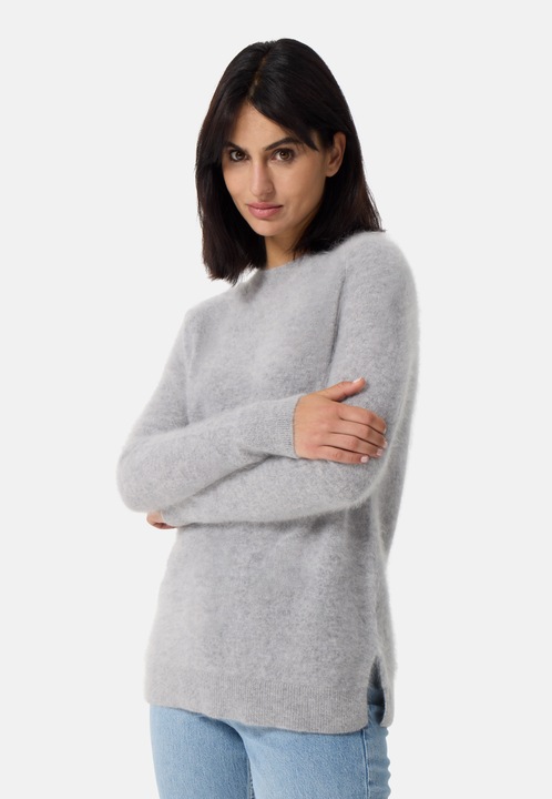 Cash-Mere Brushed Kaschmir Rundhals Pullover mit Seitenschlitzen