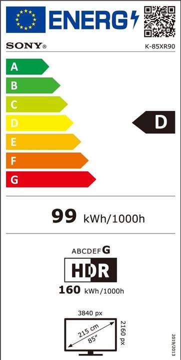 Energie-Label Sony Bravia 9 Professional Displays FWD-85XR90 - 215 cm (85") (85", Bravia 9, LED, 4K, 2024)