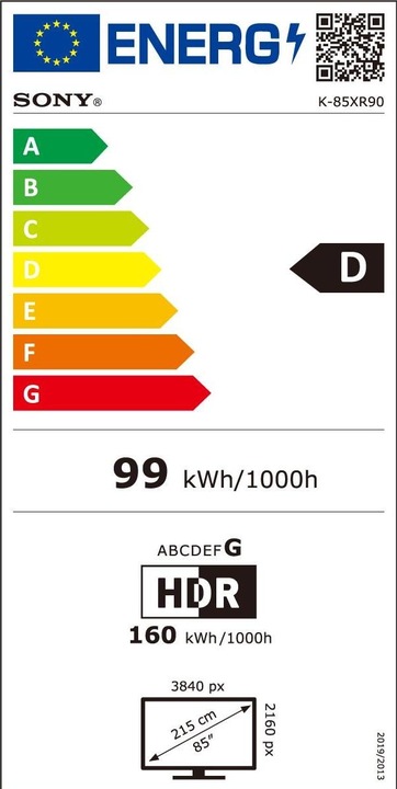 Etichetta energetica Sony Display Bravia 9 Professional FWD-85XR90 - 215 cm (85") (85", Bravia 9, LED, 4K, 2024)