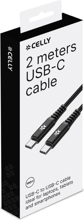 Image du produit Celly Câble Usb-C à Usb-C 100W 2mt (2 m, USB 3.2 Gen 1, 100 W)
