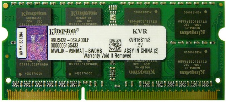 Produktbild Kingston ValueRAM (1 x 8GB, 1600 MHz, DDR3-RAM, SO-DIMM)