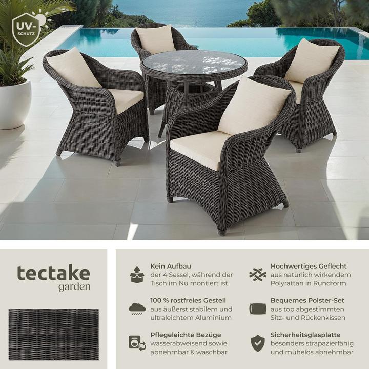 Produktbild tectake Rattan Sitzgruppe Zürich 4+1 (91 x 73.50 cm)