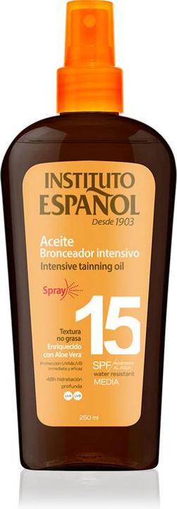 Actual product image Instituto Español Sol. Aceite Proteccion Solar Bronceadora Spf15 Spray 250 ml (Sun spray, SPF 15, 250 ml)