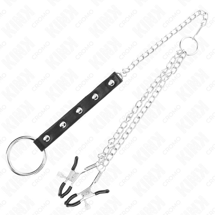 Produktbild Kink Metall-Penisring Mit Kette Und Verstellbaren Brustklammern (10 cm)