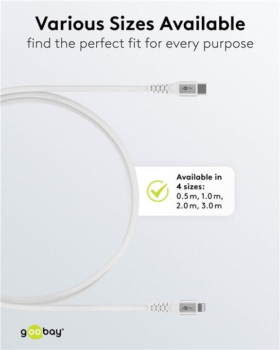 Actual product image Goobay Lightning USB-C Supersoft textile cable with metal plugs, 2 m (2 m, USB 2.0, 60 W)