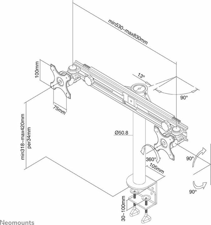 Image du produit Neomounts FPMA-D700D Support de bureau pour moniteur (Tables, 27", 16 kg)