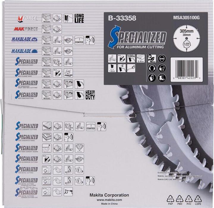 Productafbeelding Makita Gespecialiseerd zaagblad, 305 x 30 mm, 100Z, B-33358