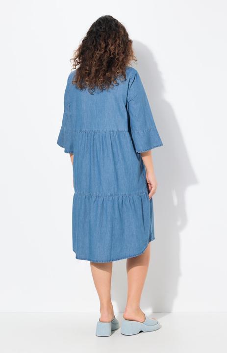Actual product image Ulla Popken Tiered 3/4 Sleeve Chambray Dress (42, 44)