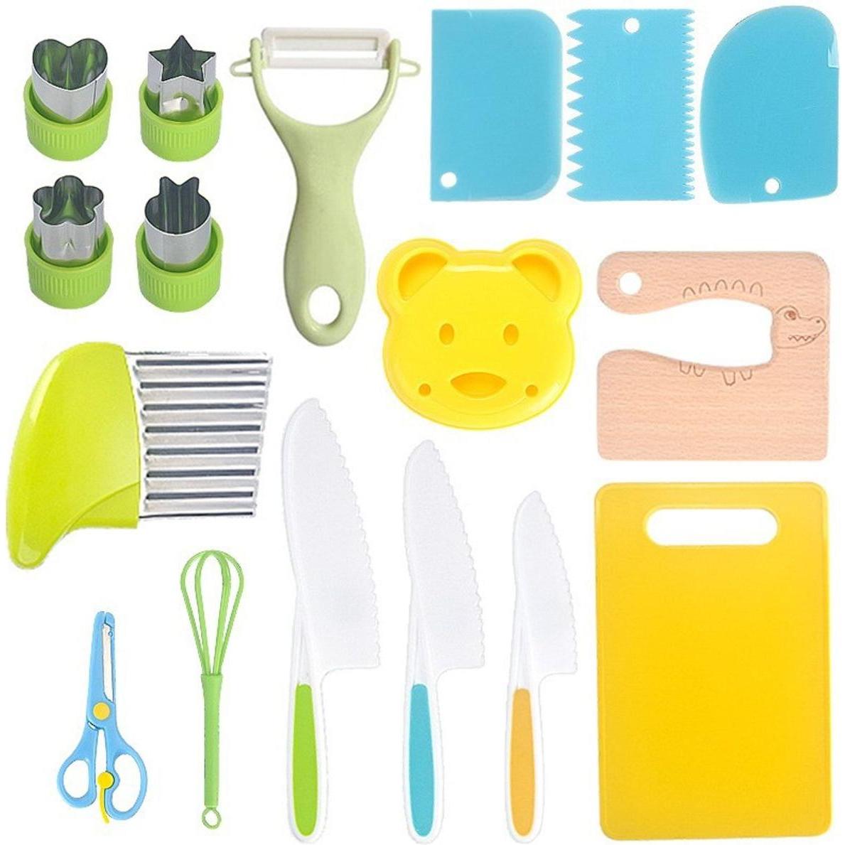 Thumbnail - König Design Kinder Kochmesser Set 13-teiliges Set Schneidebrett Messer Messer Ausstechformen