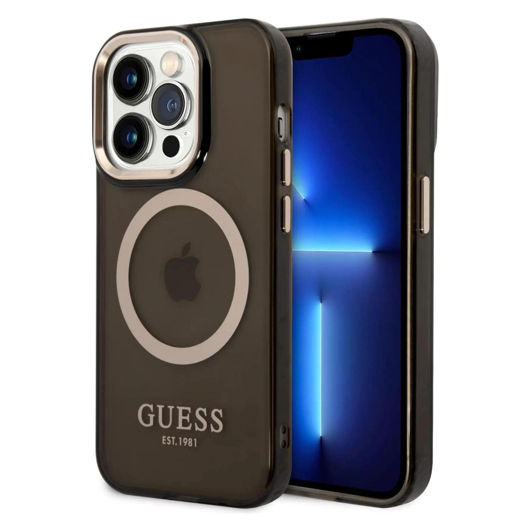 Guess Translucent MagSafe Compatible Case Für Apple IPhone 14 Pro Max - Black (Apple IPhone 14 Pro Max), Smartphone Hülle, Schwarz