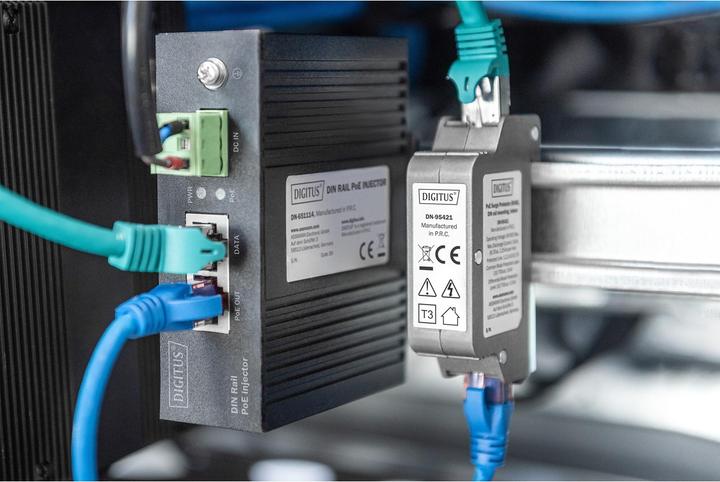 Produktbild Digitus PoE Surge Protector (RJ45), DIN-Schienenmontage, Indoor (Überspannungsschutzadapter)