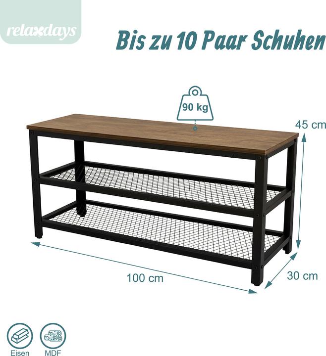 Produktbild Relaxdays Schuhbank (100 x 30 x 45 cm)