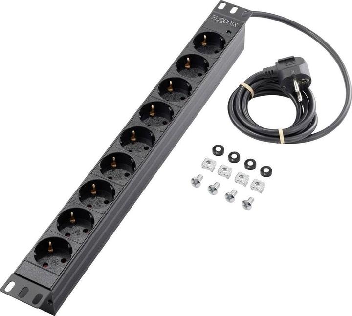 Produktbild Sygonix SY-5799004 Steckdosenleiste 19 Zoll 9fach Schwarz Schutzkontakt 1 St. (9x, CEE 7/3, 1.80 m)
