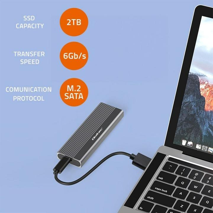 Actual product image Qoltec 52267 Enclosure | SSD M.2 drive | SATA | NGFF| USB-C | super speed | 2 TB | grey (M.2)